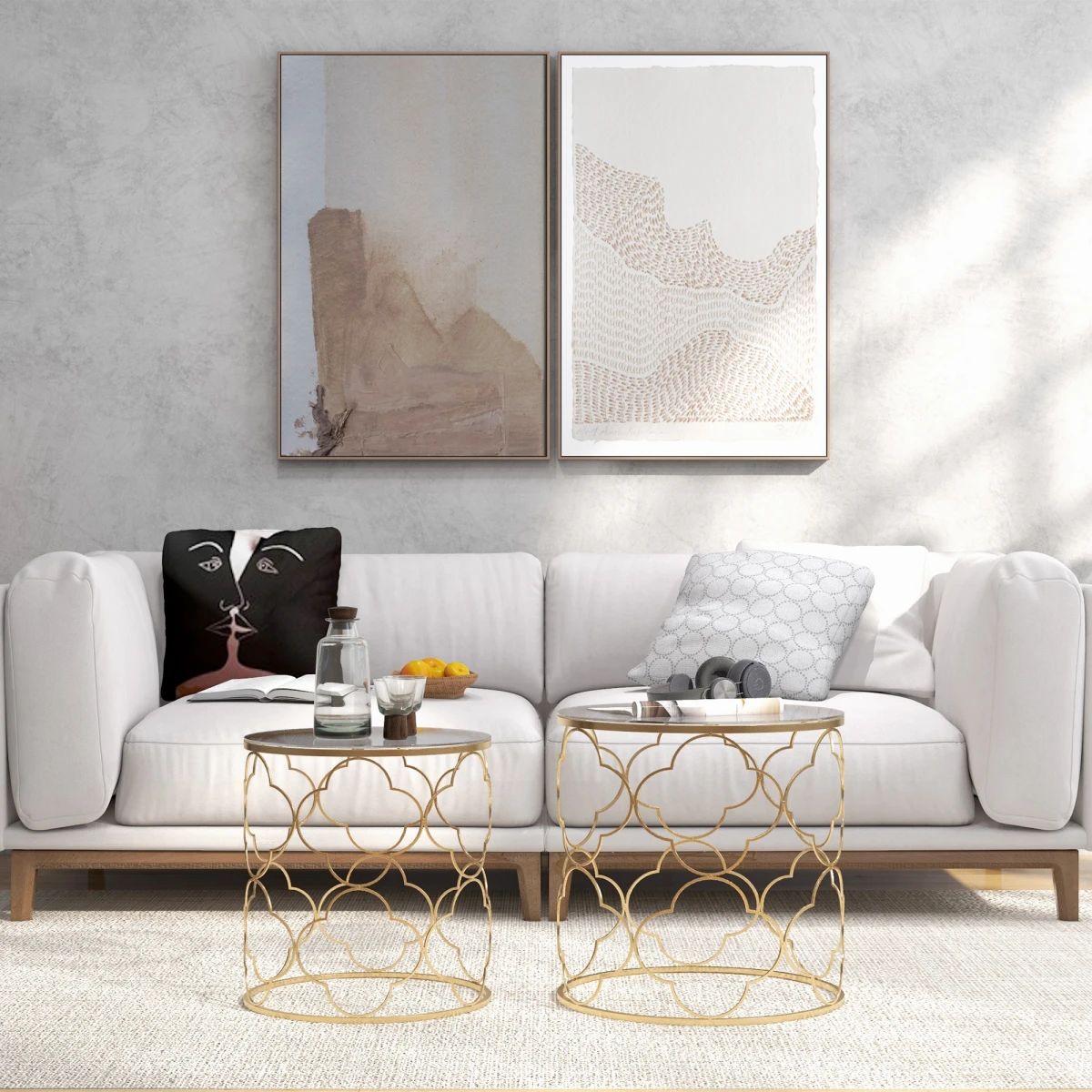 HOMCOM Nesting Tables Two Piece Glass Top Gold Tone For Modern Living Room Decor by HOMCOM
