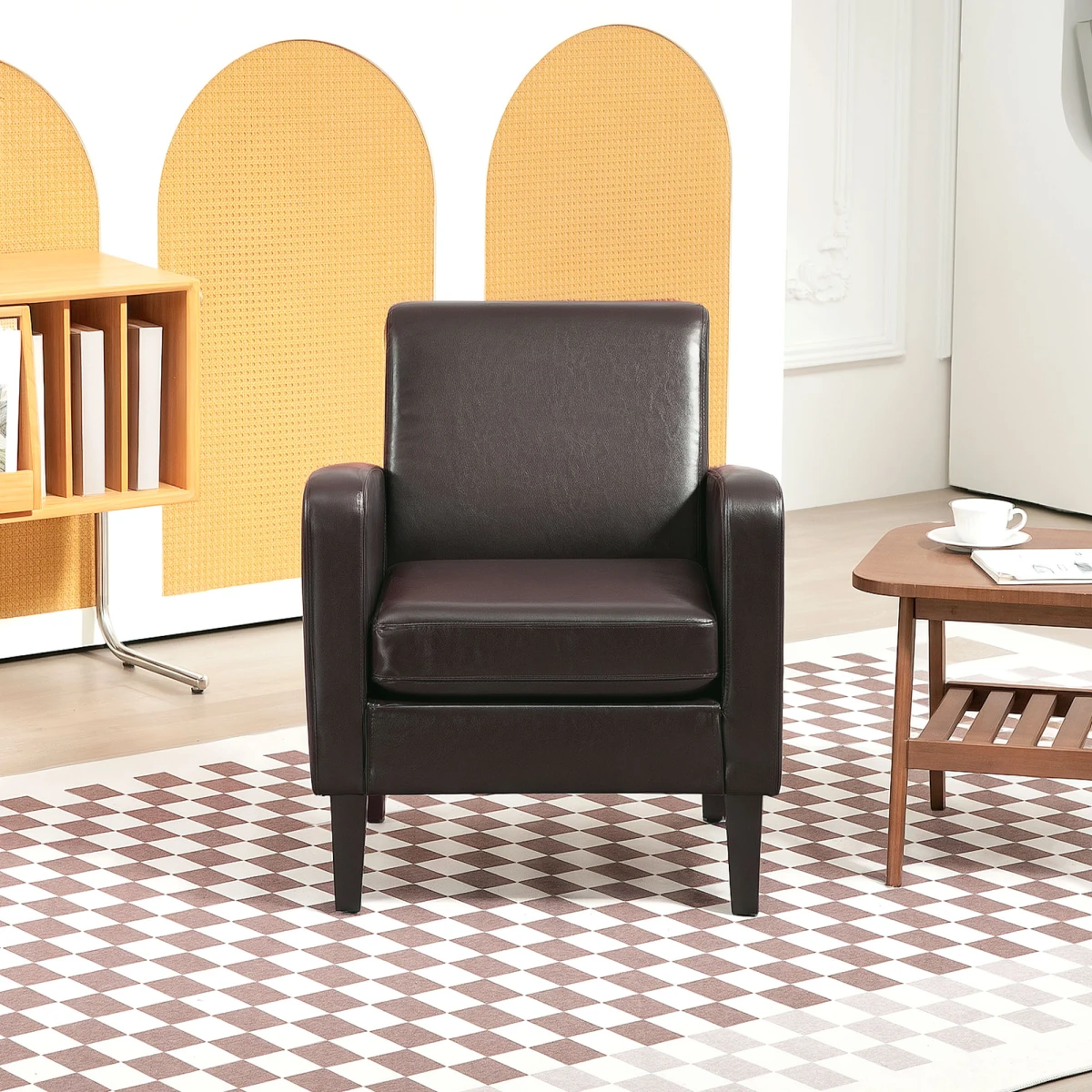 HOMCOM Armchair Compact PU Leather Eucalyptus Wood Bedroom by HOMCOM