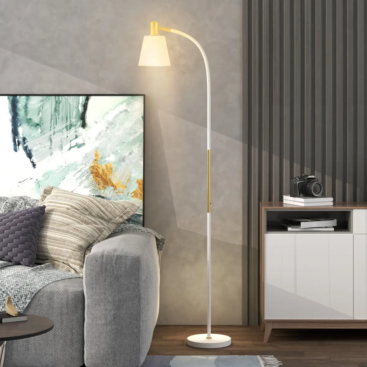 HOMCOM HOMCOM Spotlight Reading Standing Lamp with Adjustable Height, White - Spotlight