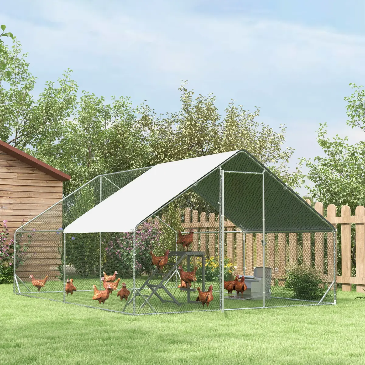 Pawhut Automatic Chicken Feeder Galvanized Steel Poultry Feeders, 11.5kg of Feeds - Chicken Coop