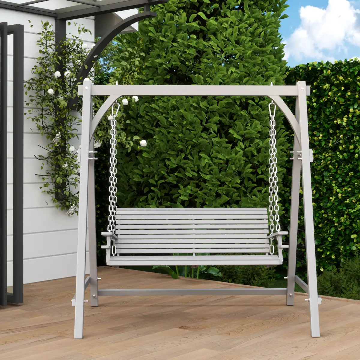 Outsunny Outsunny 2 Seater Wooden Garden Swing Seat Hammock Bench Lounger, Grey - Hammocks
