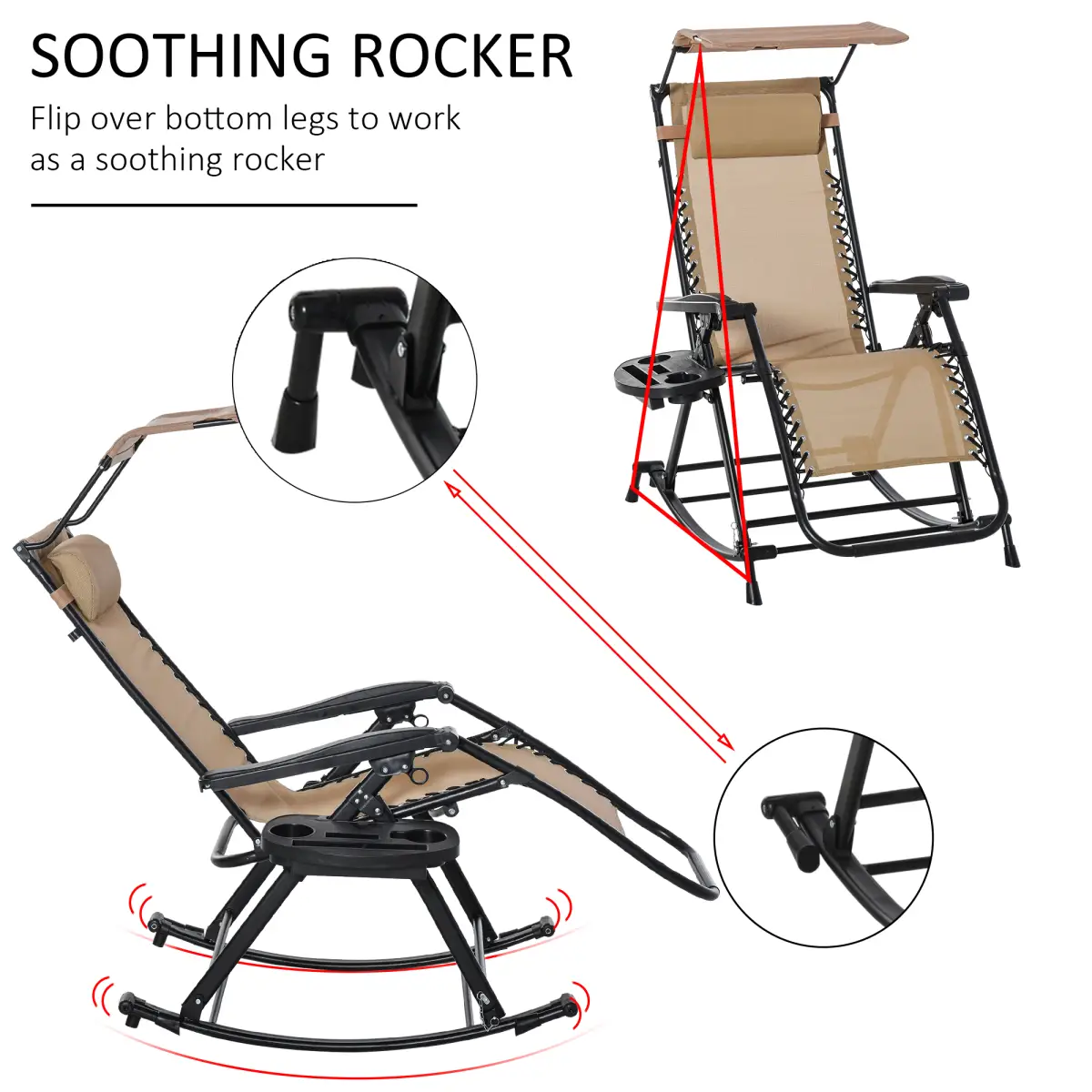 Unbranded Folding Recliner Chair Outdoor Lounge Rocker Zero-Gravity Seat w/ Adjustable - Sun Lounger