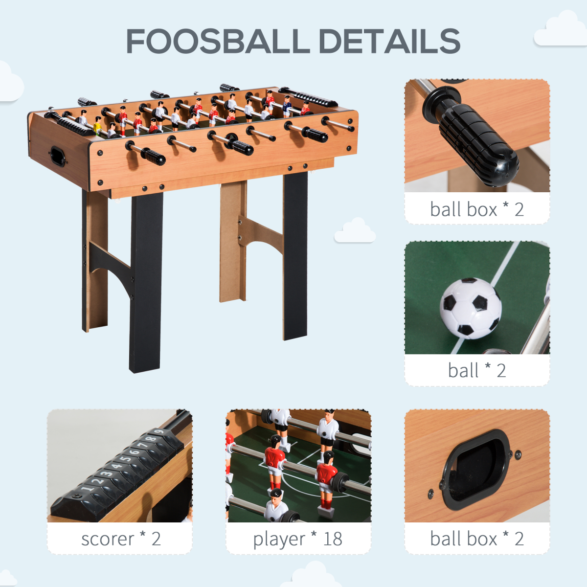 HOMCOM 4-In-1 Multi Games Table with Tennis Billiard Foosball Hockey 2 Types - from HOMCOM