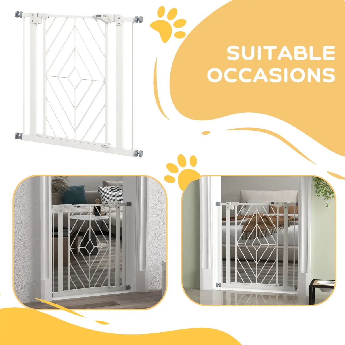 PawHut Pressure Fit Safety Gate w/ Auto Closing Door, Double Locking, Openings 74-80cm - Pet Gate