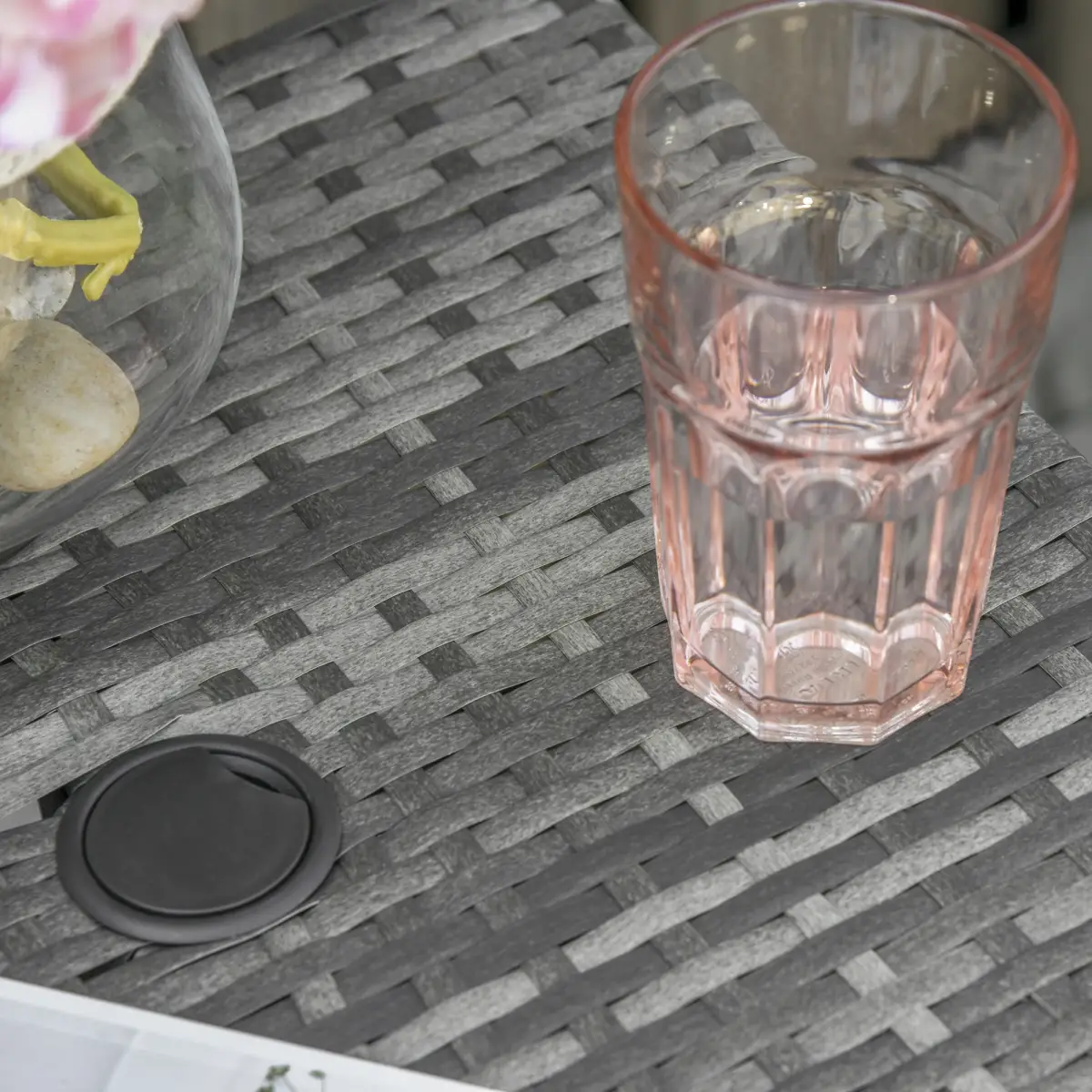 Outsunny Outsunny Rattan Wicker Tea Coffee Table w/ Umbrella Hole and Storage Space Grey - Garden Table