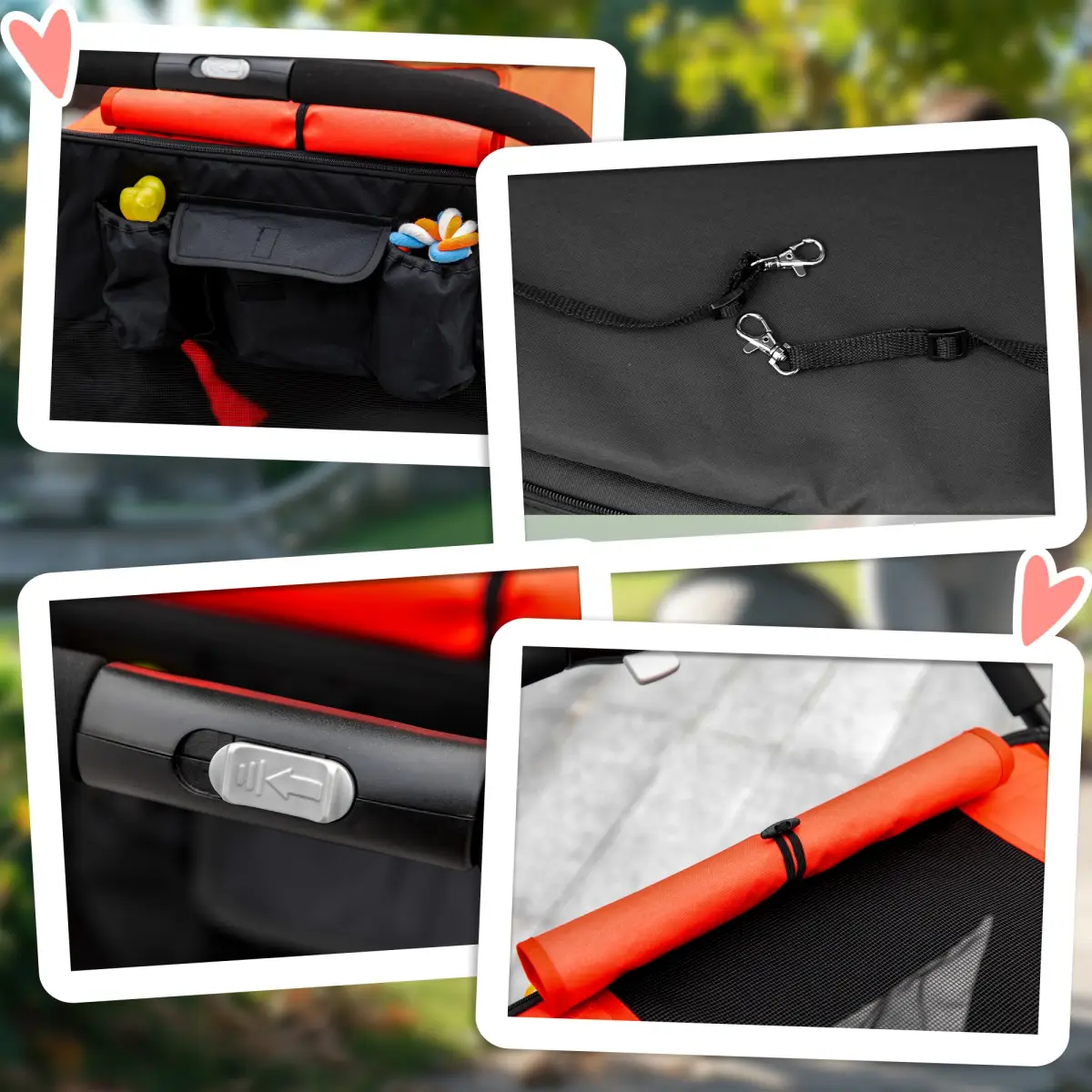 PawHut PawHut Foldable Dog Carriage w/ Universal Wheels, Shock Absorber - Red - Pet Carrier