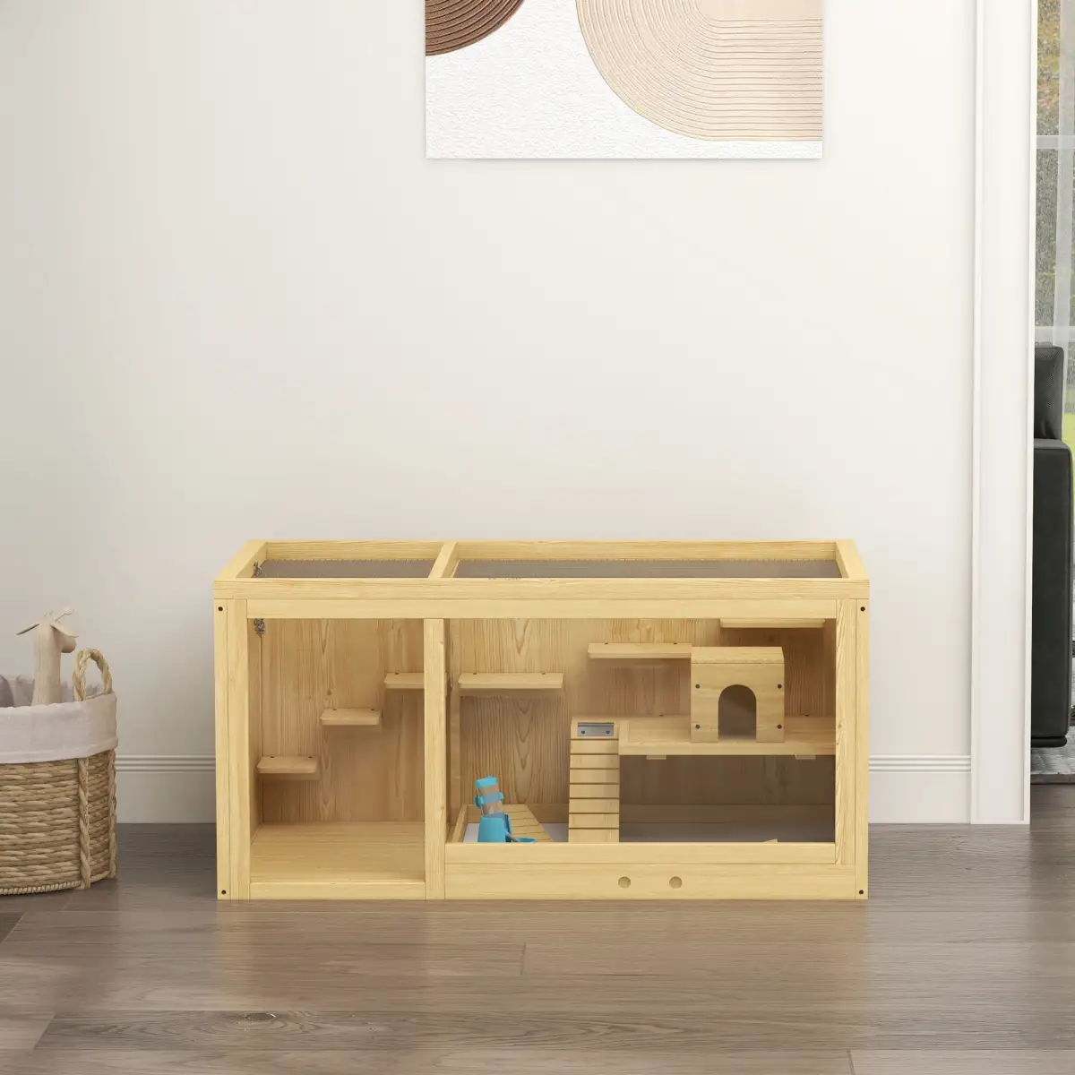 PawHut PawHut Wooden Hamster Cage with Water Bottle, Platforms, Openable Roof - Pet Cage