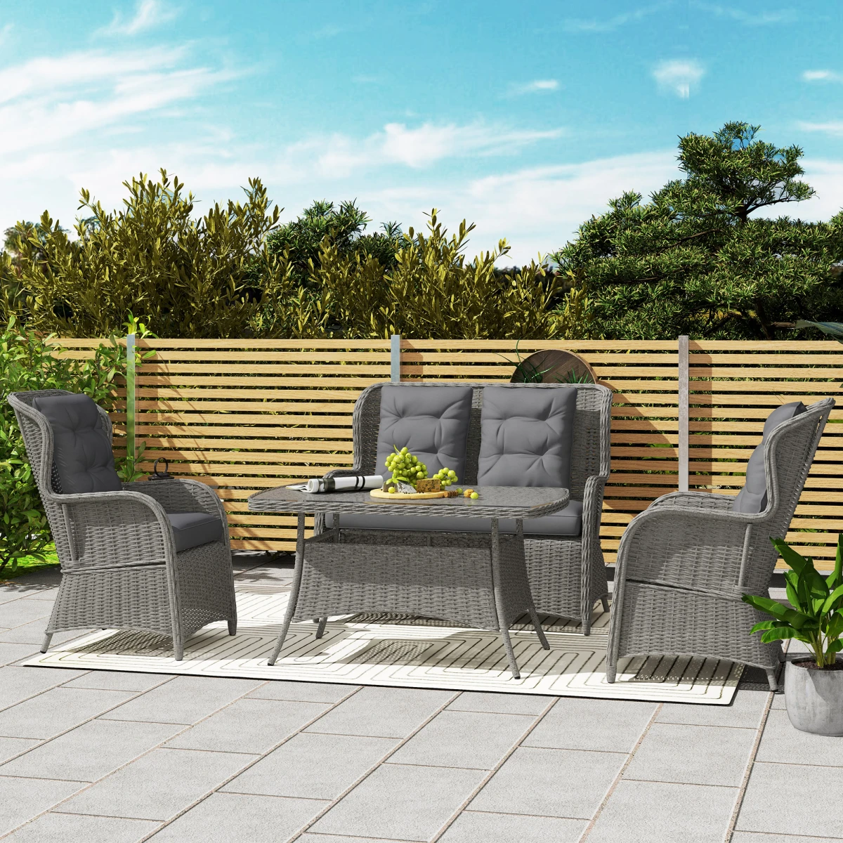 Outsunny Rattan Sofa Set Four Piece Tempered Glass Patio by Outsunny