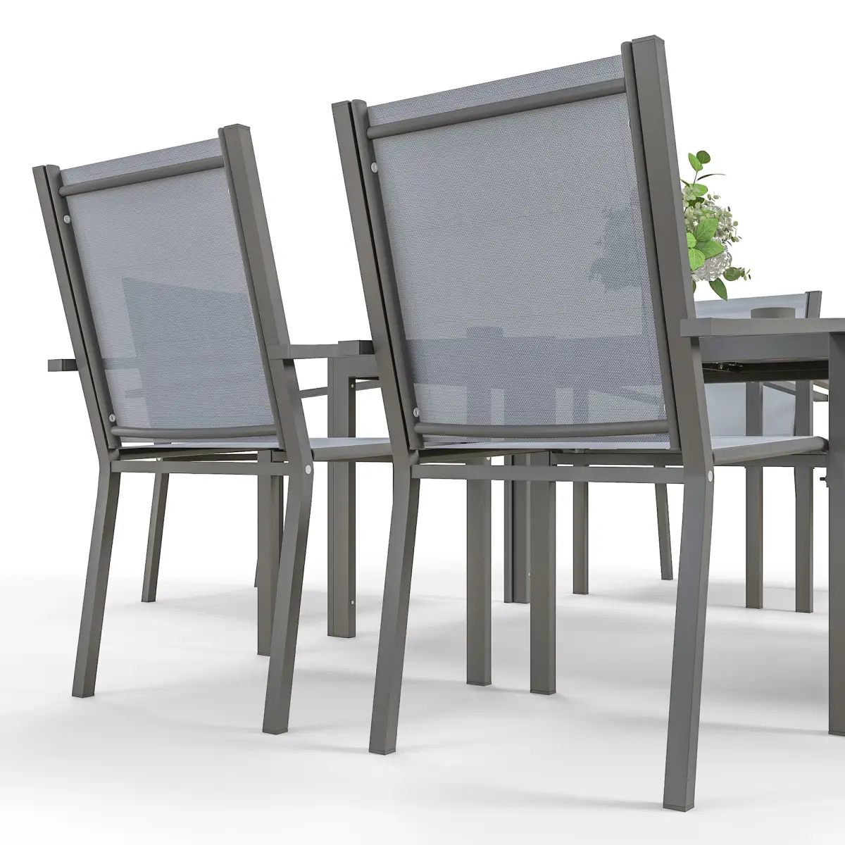 Outsunny Outsunny 7 PCs Garden Dining Set, Wood-plastic Composite Table & 6 Chairs, Grey - Garden Set