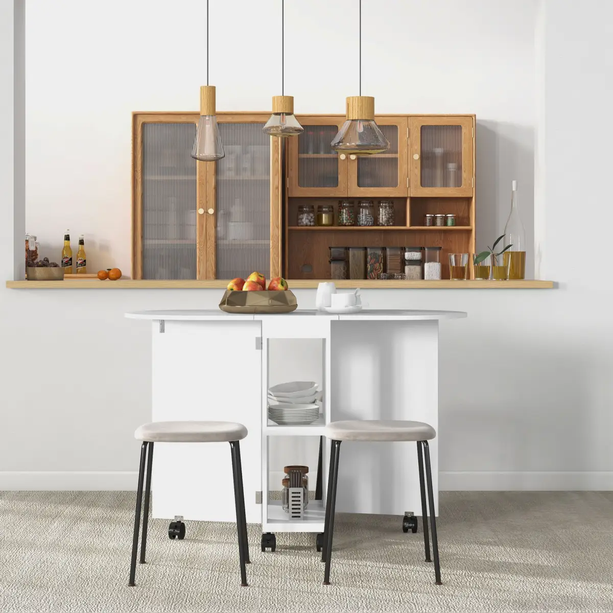 HOMCOM HOMCOM Folding Dining Table for Small Spaces with 2-tier Shelves White - Dining Table