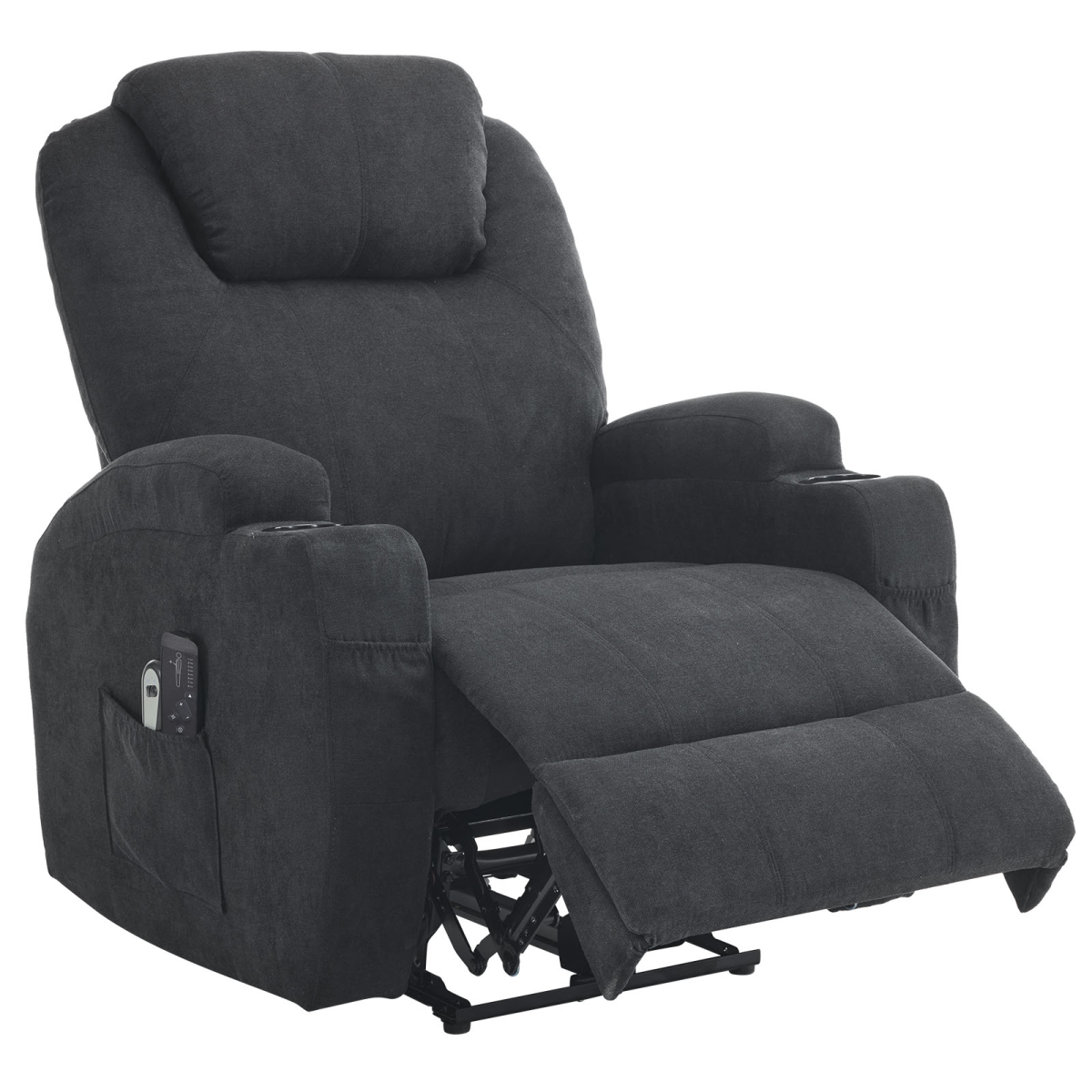 Electric Recliner Chair with 2-Point Massage & Heating, Black Fabric Indoor Functional Chair, 120kg Weight Capacity, Adjustable Reclining Chair for Living Room - from N/A