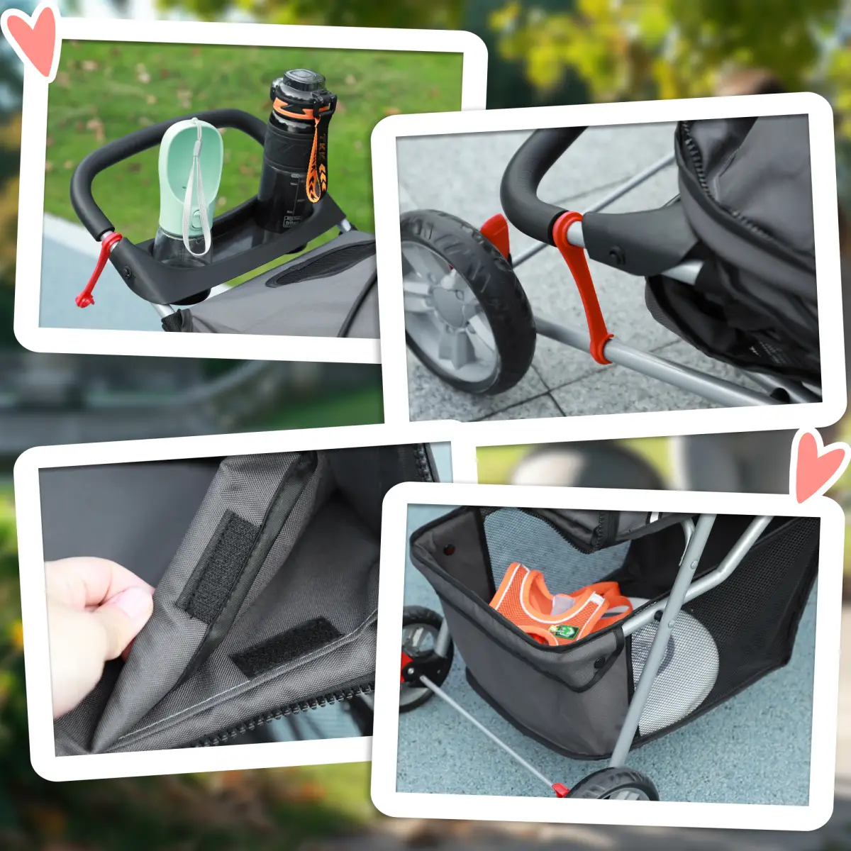 PawHut PawHut Pet Stroller Pushchair Carrier for Cat Puppy with 3 Wheels Dark Grey - Pet Carrier