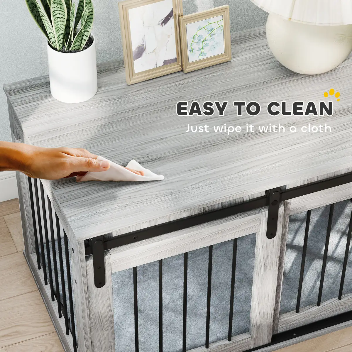 PawHut PawHut Dog Crate Furniture with Removable Cushion for Large Dogs - Grey - Dog Crate