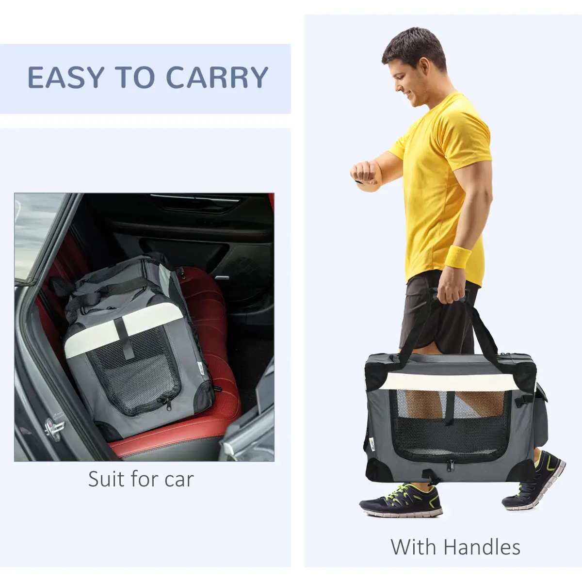Unbranded 51cm Foldable Pet Carrier w/ Cushion for Mini Dogs and Cats - Grey Pawhut - Pet Carrier