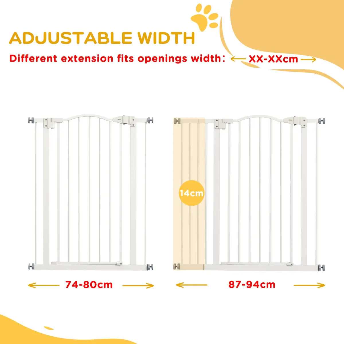 PawHut PawHut 74-94cm Adjustable Metal Pet Gate Safety Barrier w/ Auto-Close Door White - Pet Gate