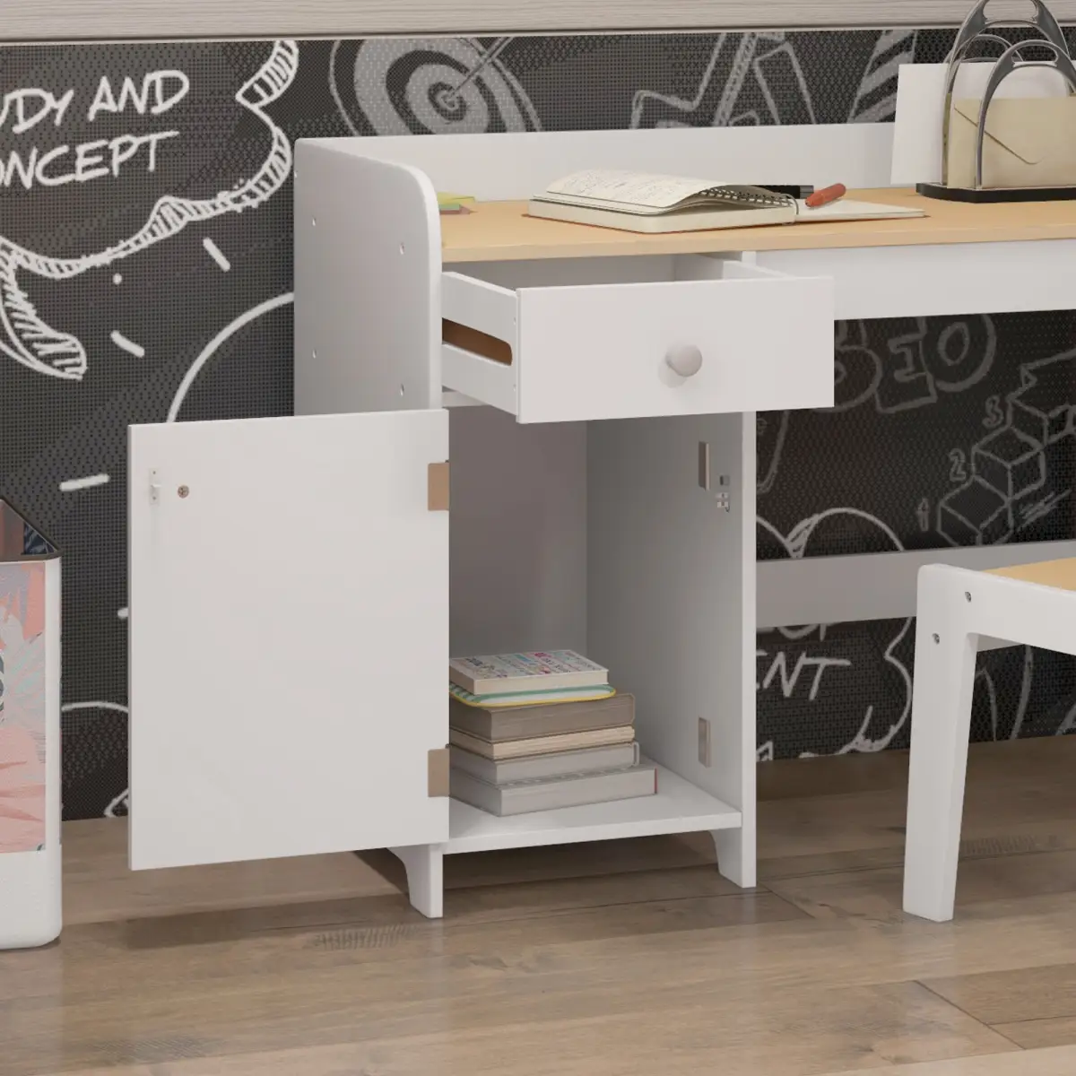 ZONEKIZ ZONEKIZ Kids Desk and Chair Set for 3-6 Year Old with Storage Drawer, White - Desk