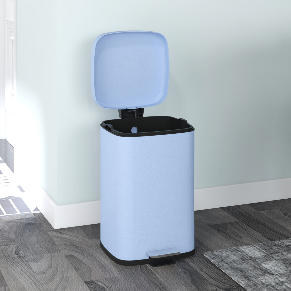 HOMCOM 20L Kitchen Pedal Bin, Metal Rubbish Bin with Soft-close Lid, Light Blue - from PawHut