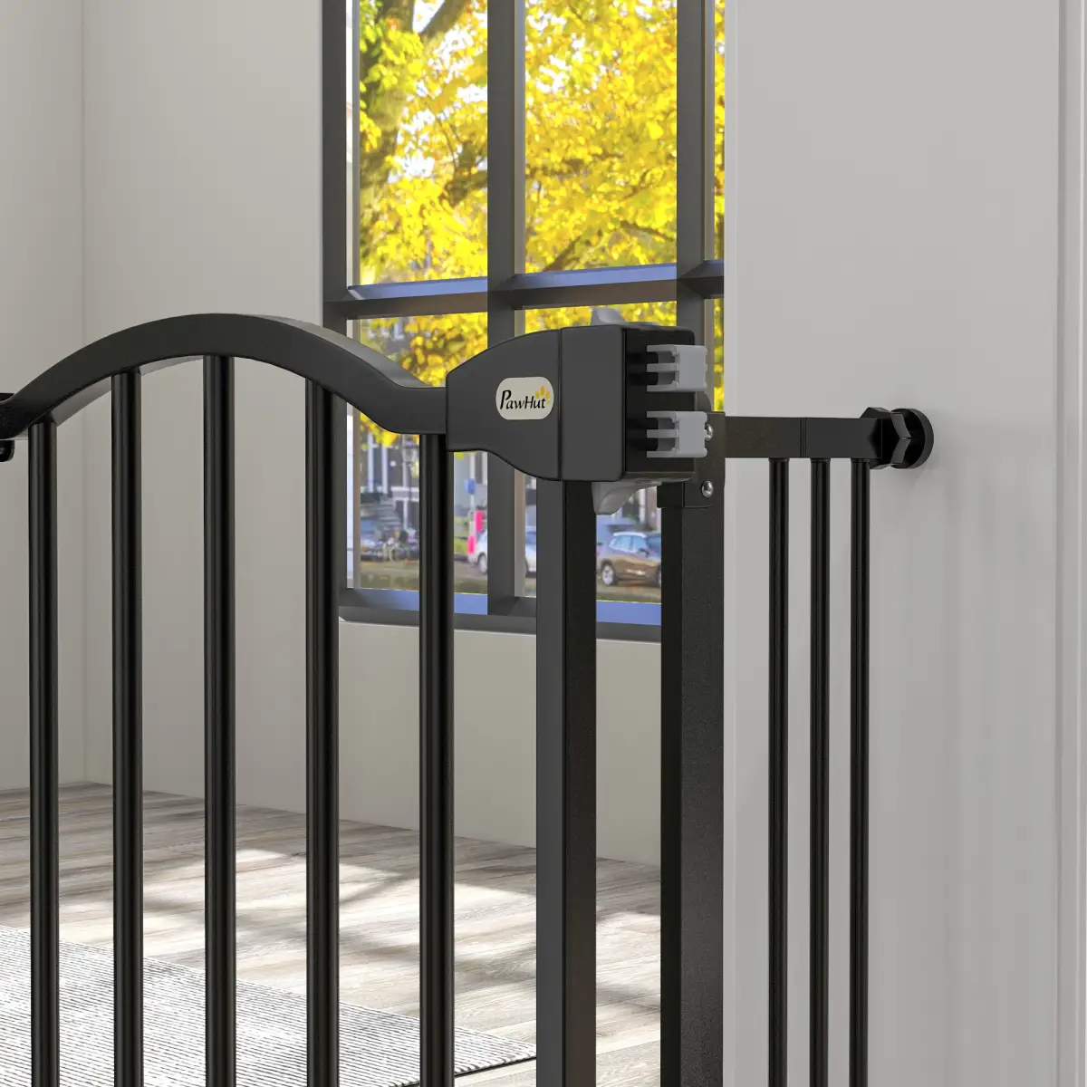 PawHut PawHut 74-100cm Adjustable Metal Pet Gate Safety Barrier w/ Auto-Close Black - Pet Gate