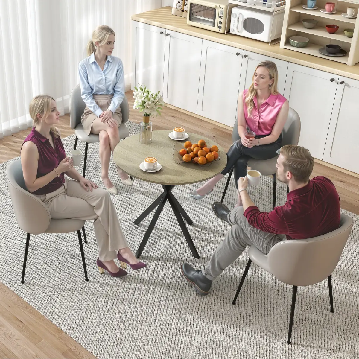 HOMCOM HOMCOM 80cm Round Dining Table, Industrial Kitchen Table with Steel Legs - Dining Table
