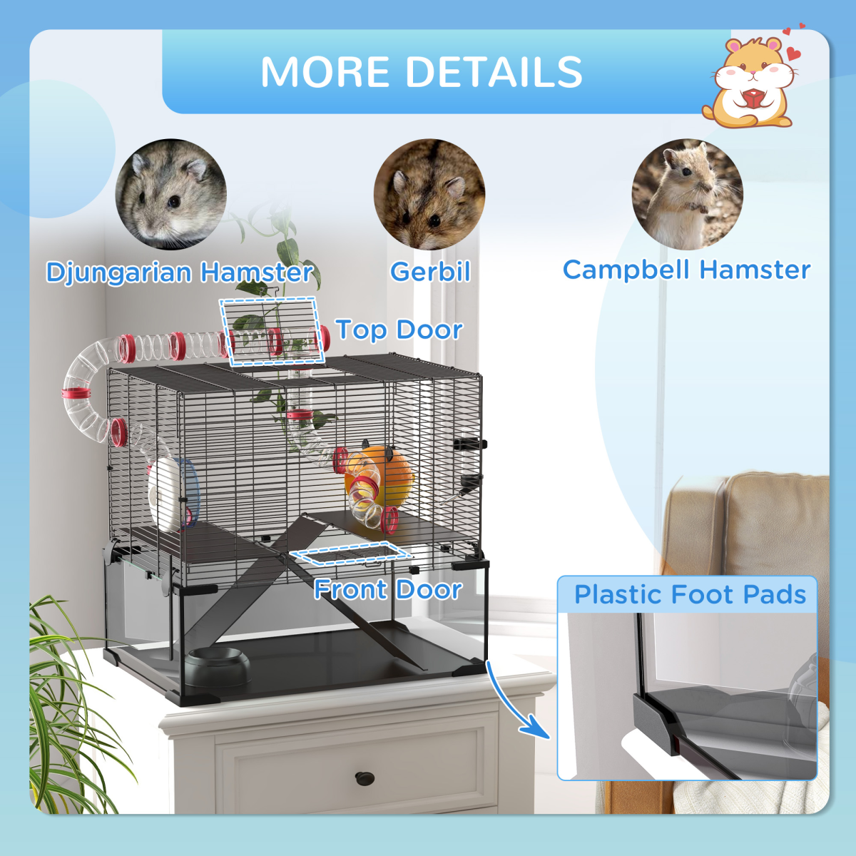PawHut Hamster Cage w/ Tubes, Ramps, Platforms, Hut, 60 x 40 x 57cm - from PawHut