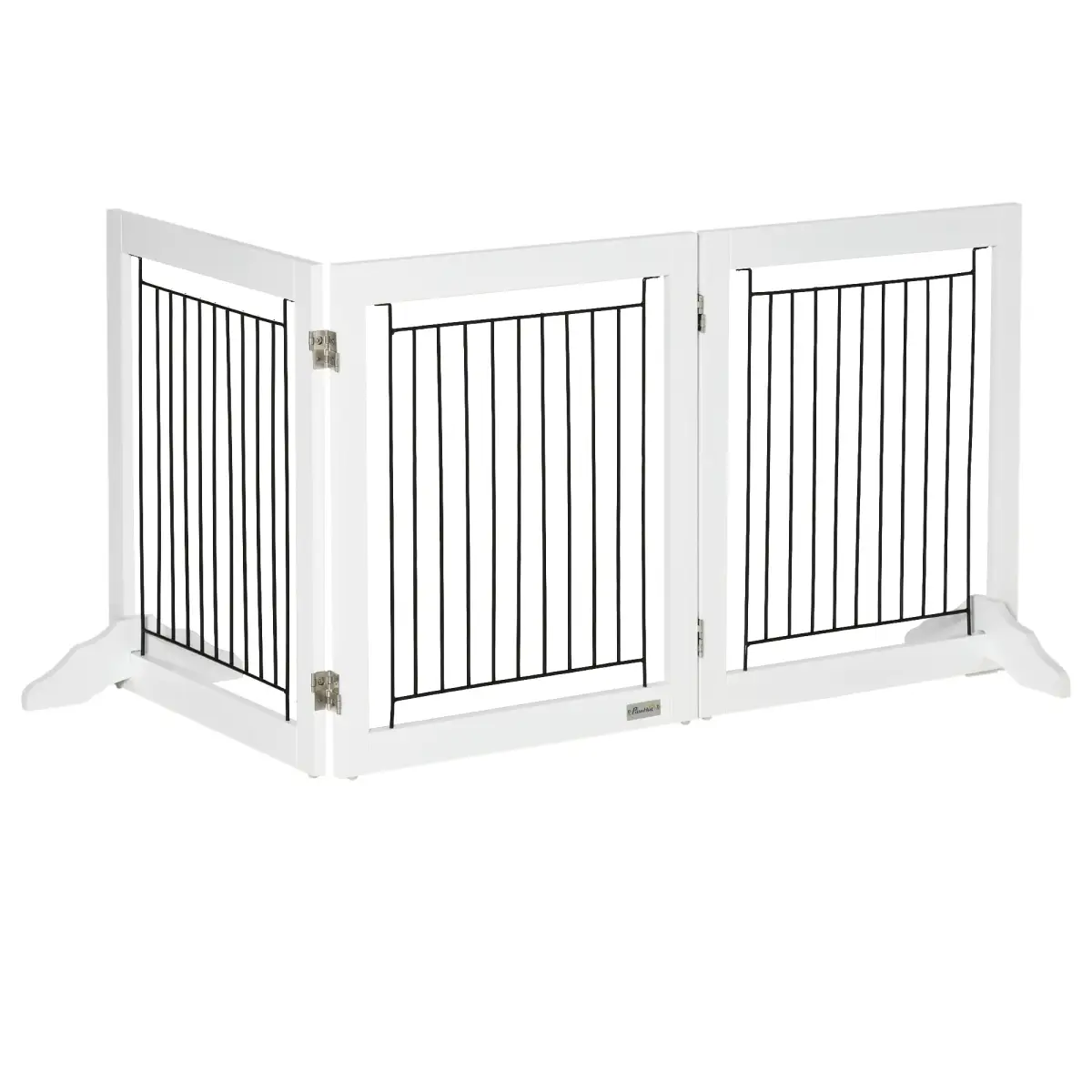 Pawhut Foldable Dog Gate Freestanding Wooden Pet Barrier w/ 3 Panels, 2 Support Feet - Pet Gate