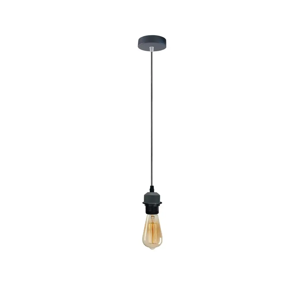 LEDSONE Industrial Grey Pendant Light Fitting, Lampshade Addable E27 Lamp Holder UK Holder Fitting Set With PVC Cable. - Pendant Lights