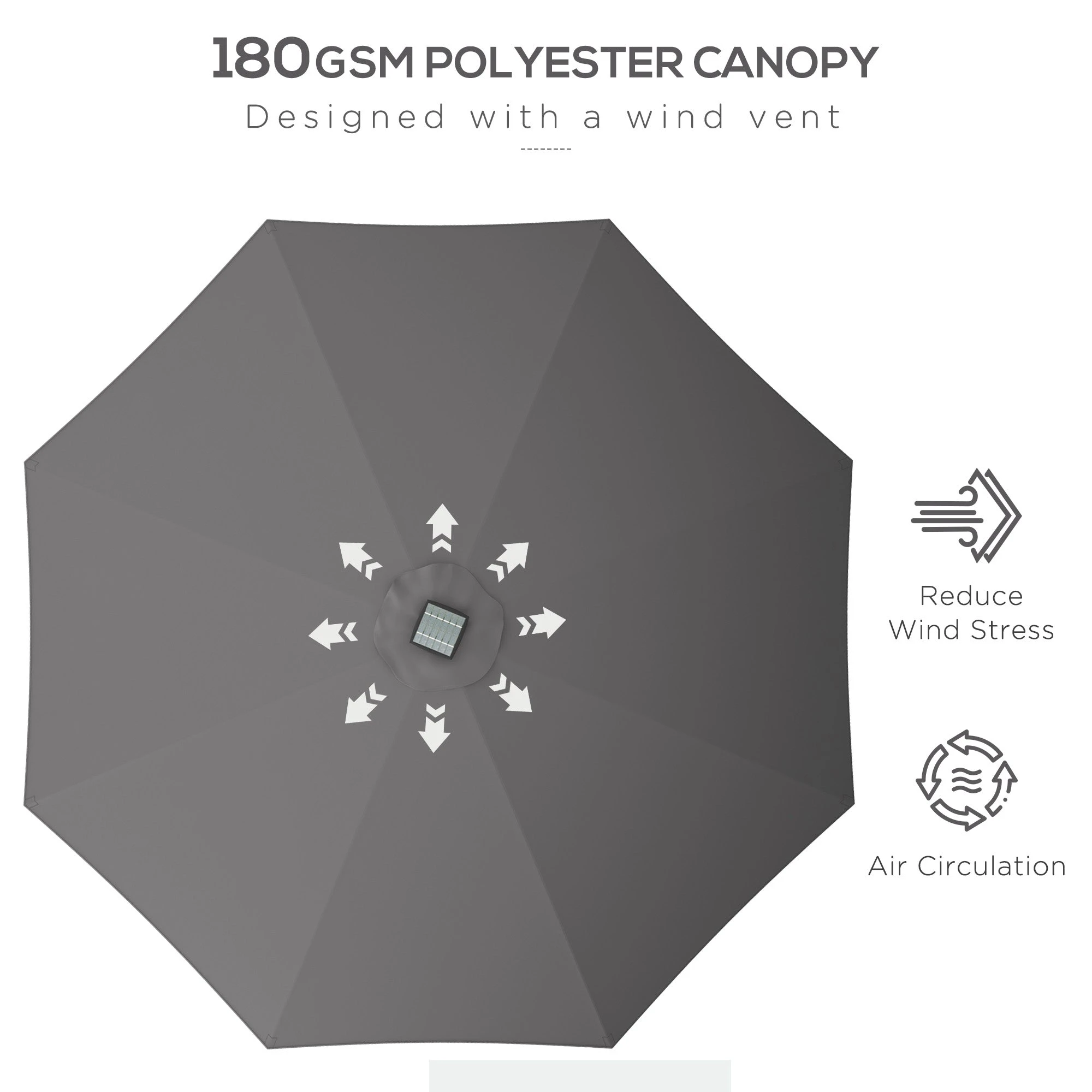 Outsunny Solar Patio Garden Parasol with Lights for Outdoor, Charcoal Grey by Outsunny