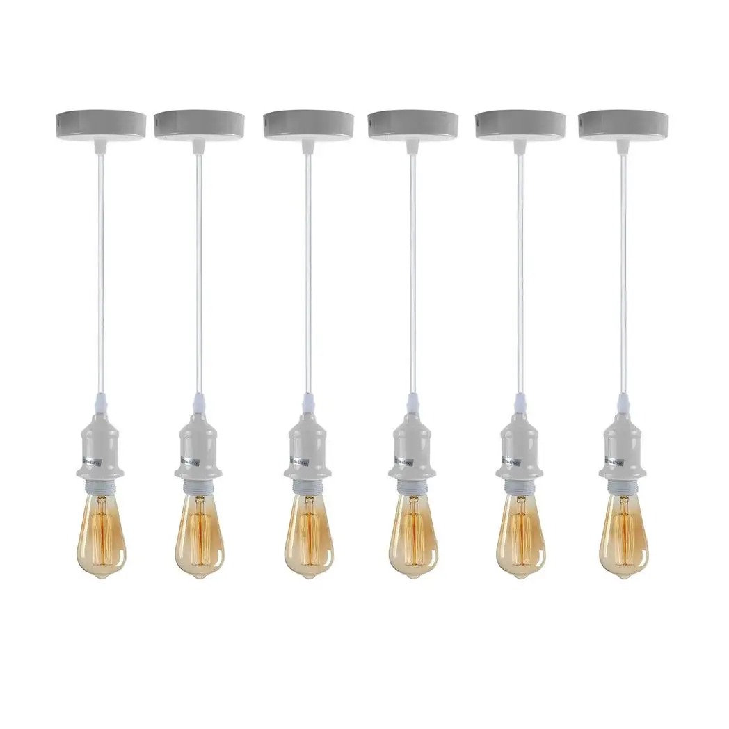 LEDSONE 6 Pack Industrial Pendant Light Fitting, Lampshade Addable E27 Lamp White Holder Fitting Set With PVC Cable - Pendant Lights