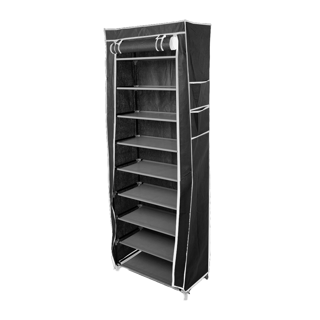N/A Room-saving 10-Layers 9 Lattices Non-woven Fabric Shoe Rack Black - Wine Rack