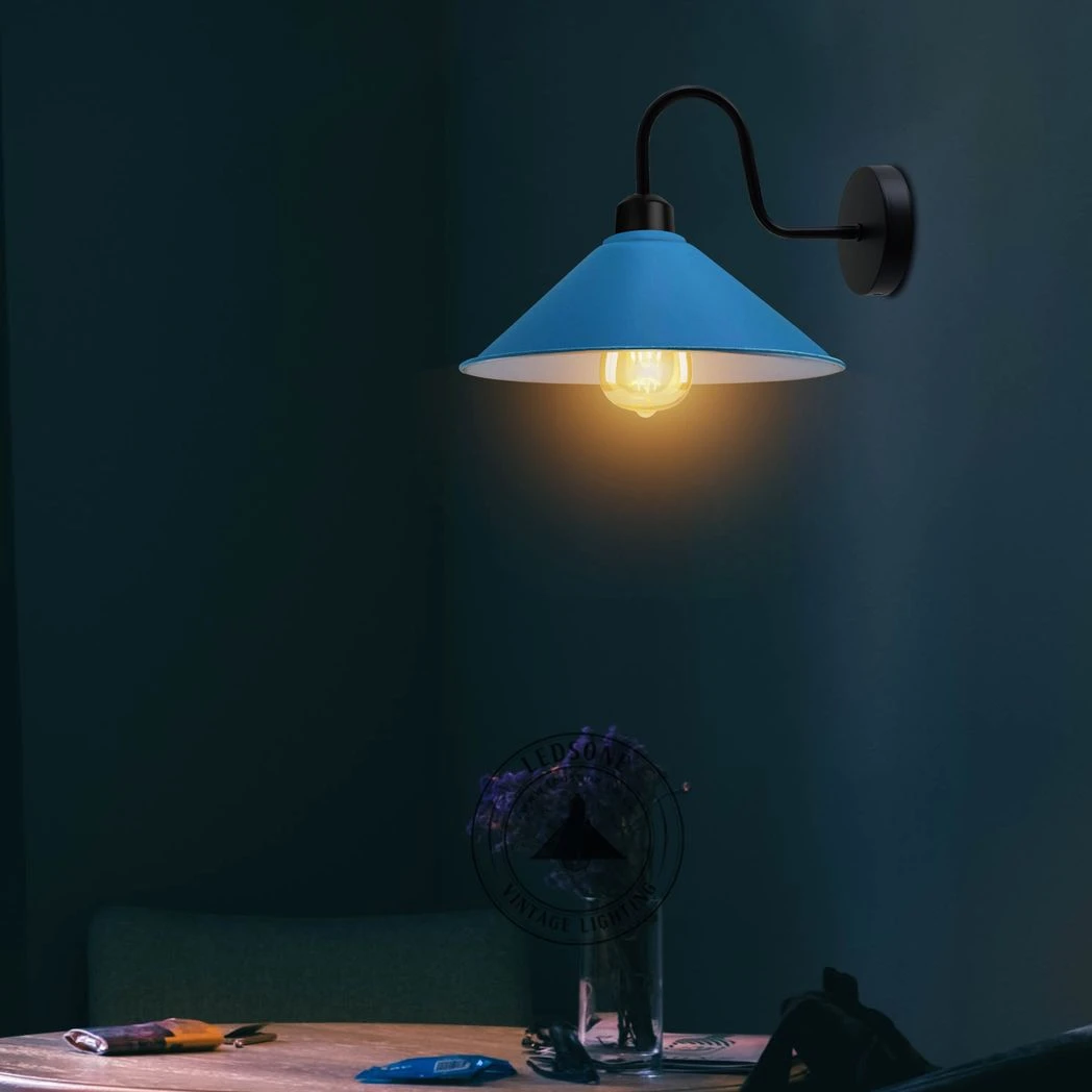 Blue Cone Wall Sconce Lamp Swan Neck E27 Medium For Home by Un-branded