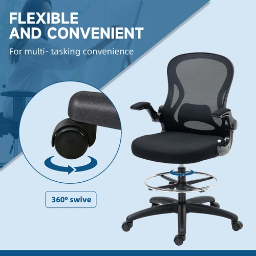 Vinsetto Vinsetto Draughtsman Chair Tall Office Chair w/ Adjustable Footrest Ring Black - Office Chair
