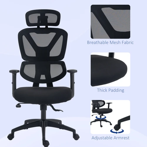 Vinsetto Vinsetto Mesh Office Chair Swivel Desk Chair w/ Adjustable Height Headrest Black - Office Chair