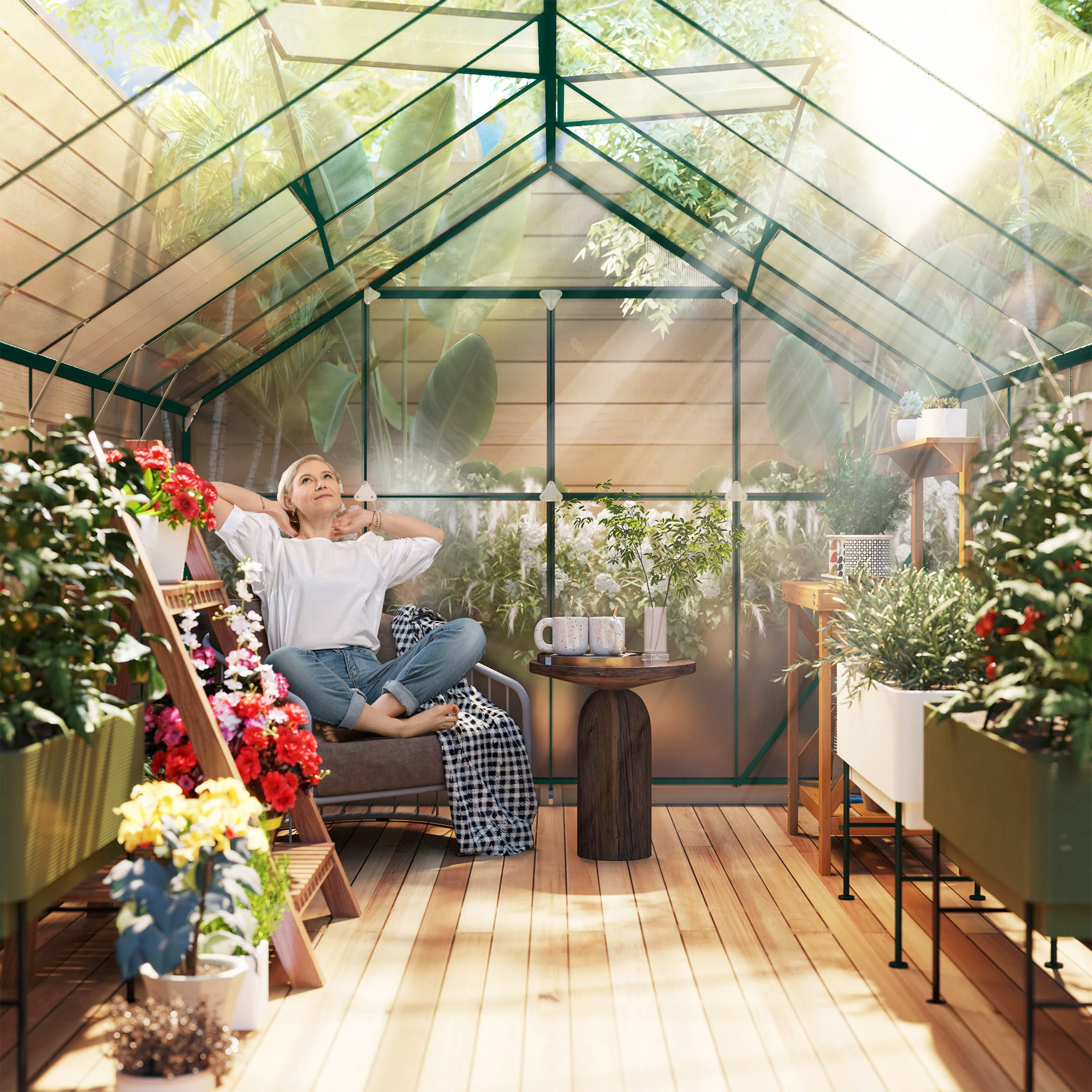 Unbranded Outsunny Walk In Greenhouse 8x12 Ft With Polycarbonate Panels And Double Sliding Door For Gardeners - Greenhouse