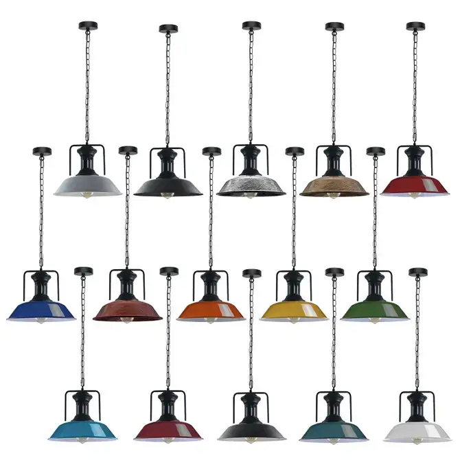 LEDSONE Vintage Industrial Navy Blue Ceiling Pendant Light Shade Hanging Lamp Light - Pendant Lights