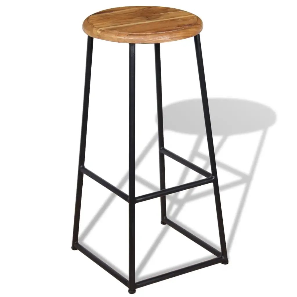 Home Bar Bar Stools 2-Piece Set With Solid Teak And Industrial Iron Frame Durability
