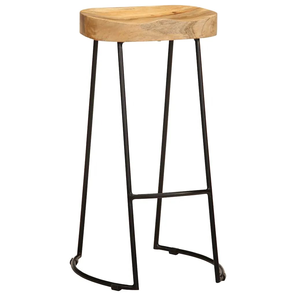 vidaXL Two-Piece Bar Stool Set Mango Wood With Black Metal Frame vidaXL Gavin Design Ergonomic Seat - Bar Stool