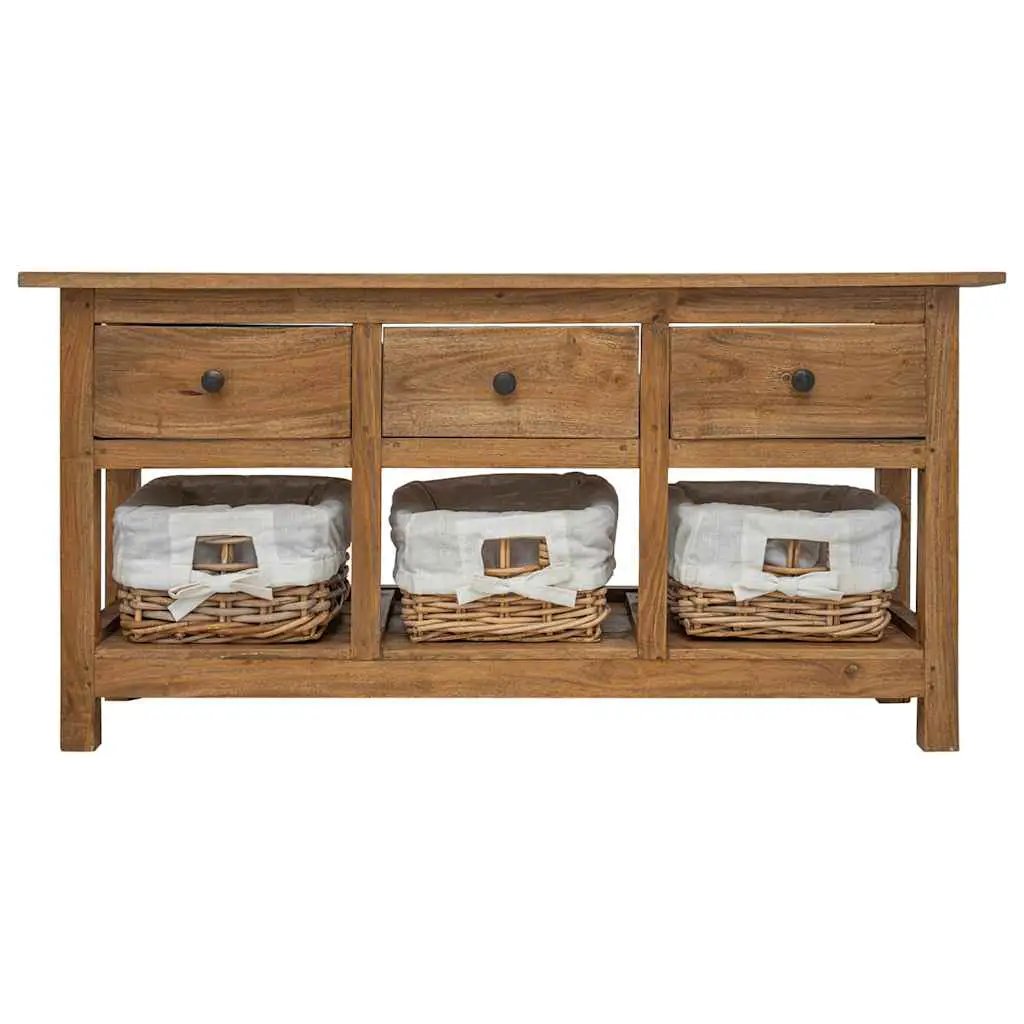 VidaXL Sideboard Solid Mahogany Wood 100x30x50 cm With 3 Drawers And 3 Removable Rattan Baskets For Rustic Living Room - vidaXL - Home Symphony