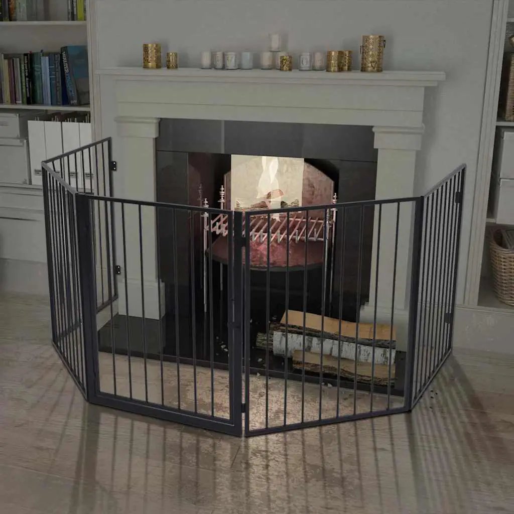 vidaXL Fireplace Fence for Pets Black Steel - from vidaXL