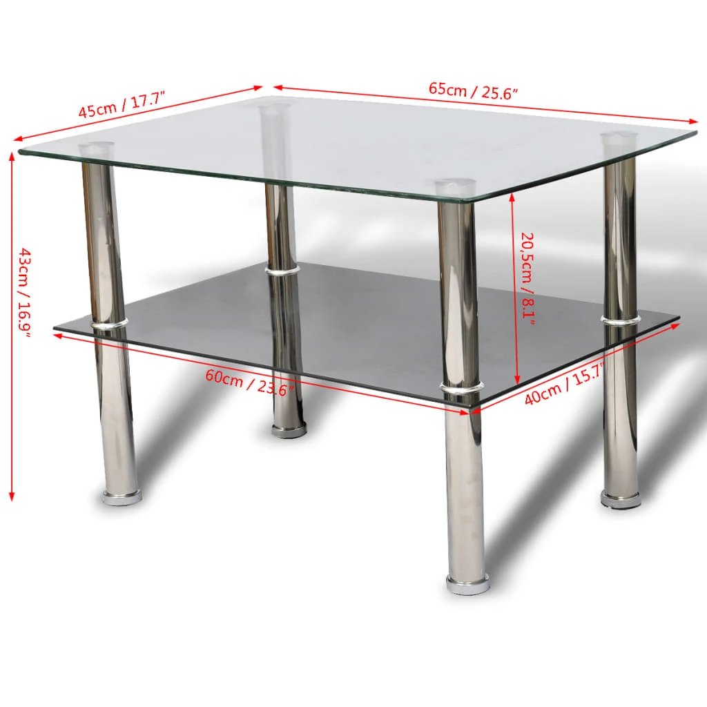 VidaXL Coffee Table 2-Tier Glass Stainless Steel by vidaXL
