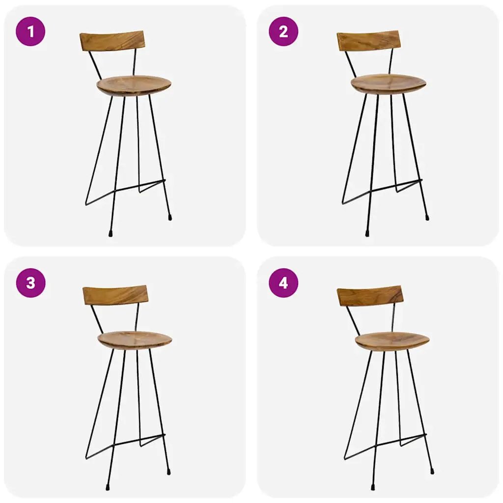 vidaXL Rustic Teak Bar Stool For Kitchen Island, 2-Piece Set, Solid Kiln-Dried Wood, Smooth Finish - Bar Stool