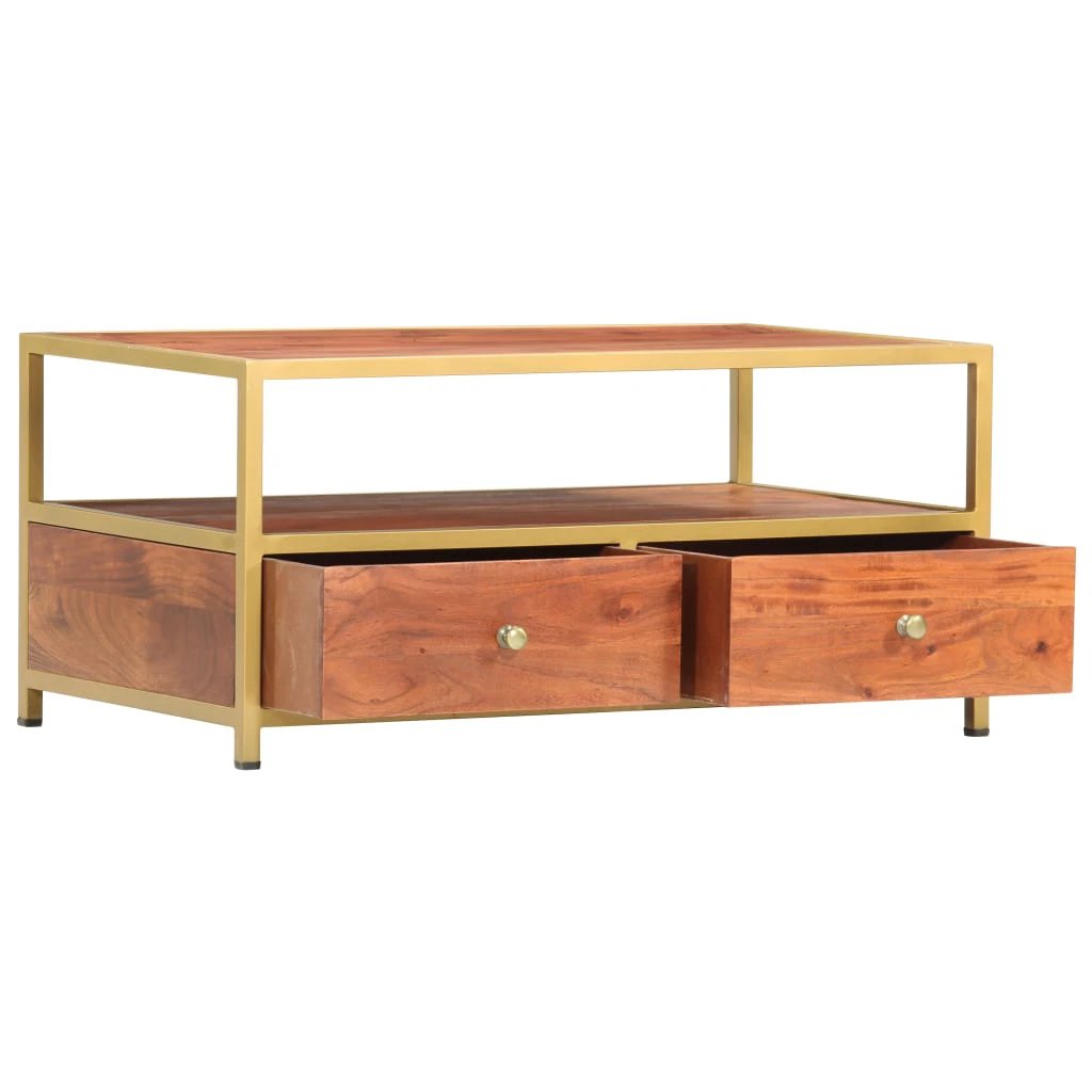 VidaXL Coffee Table 90x50x40 Cm Solid Acacia Wood Vintage Finish Two Drawers Living Room by vidaXL