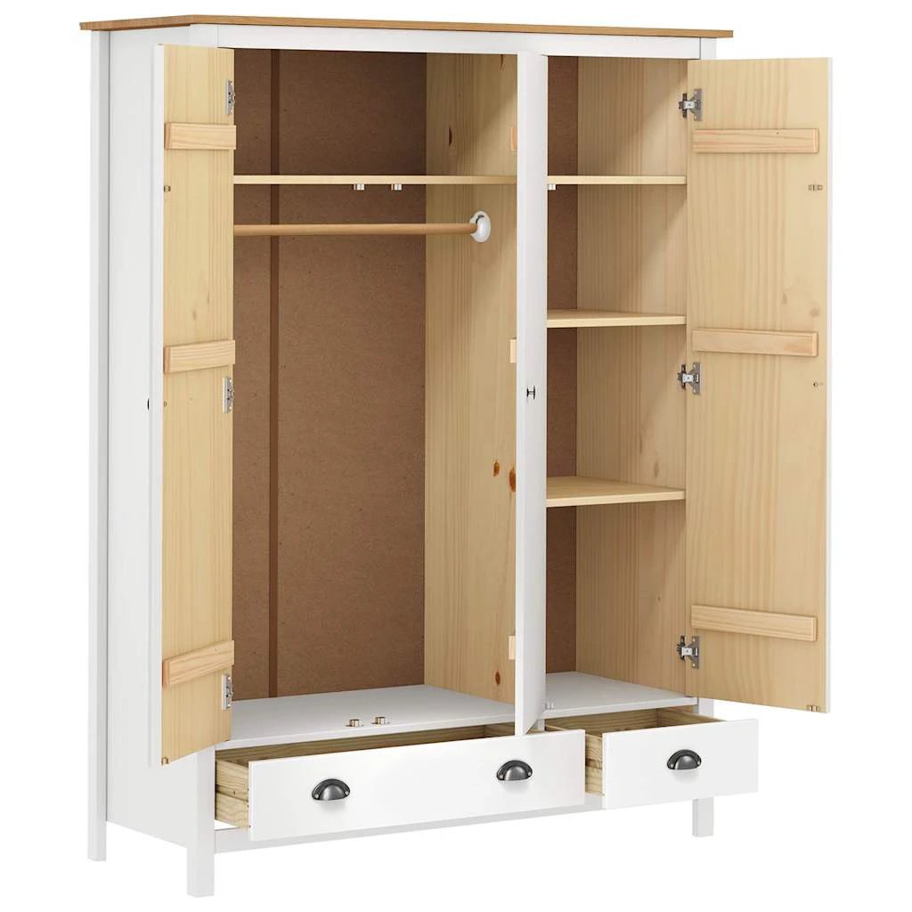 vidaXL vidaXL 3-Door Wardrobe Hill White 127x50x170 cm Solid Pine Wood - Wardrobe