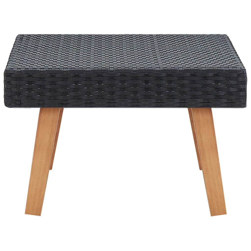 VidaXL Garden Coffee Table L80xW60xH35 cm Black Poly Rattan With Wooden Legs Outdoor Patio Decor by vidaXL