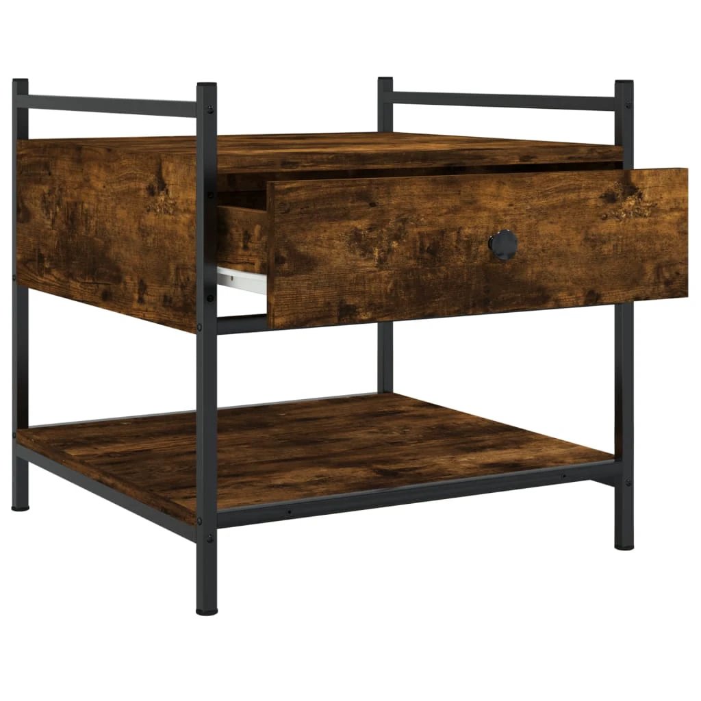 VidaXL Coffee Table 50x50x50 cm Smoked Oak With Drawer And Metal Frame For Living Room by vidaXL
