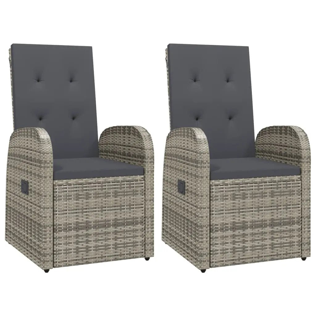 vidaXL vidaXL Reclining Garden Chairs with Cushions 2 pcs Grey Poly Rattan - Garden Chairs