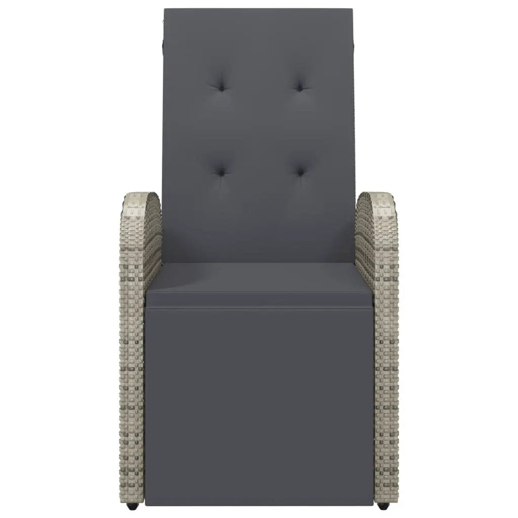 vidaXL vidaXL Reclining Garden Chair with Cushions Grey Poly Rattan - Garden Chairs