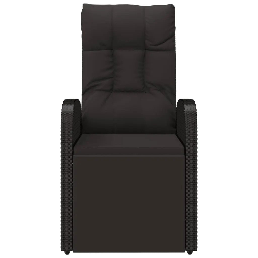 vidaXL vidaXL Reclining Garden Chair with Cushions Black Poly Rattan - Garden Chairs