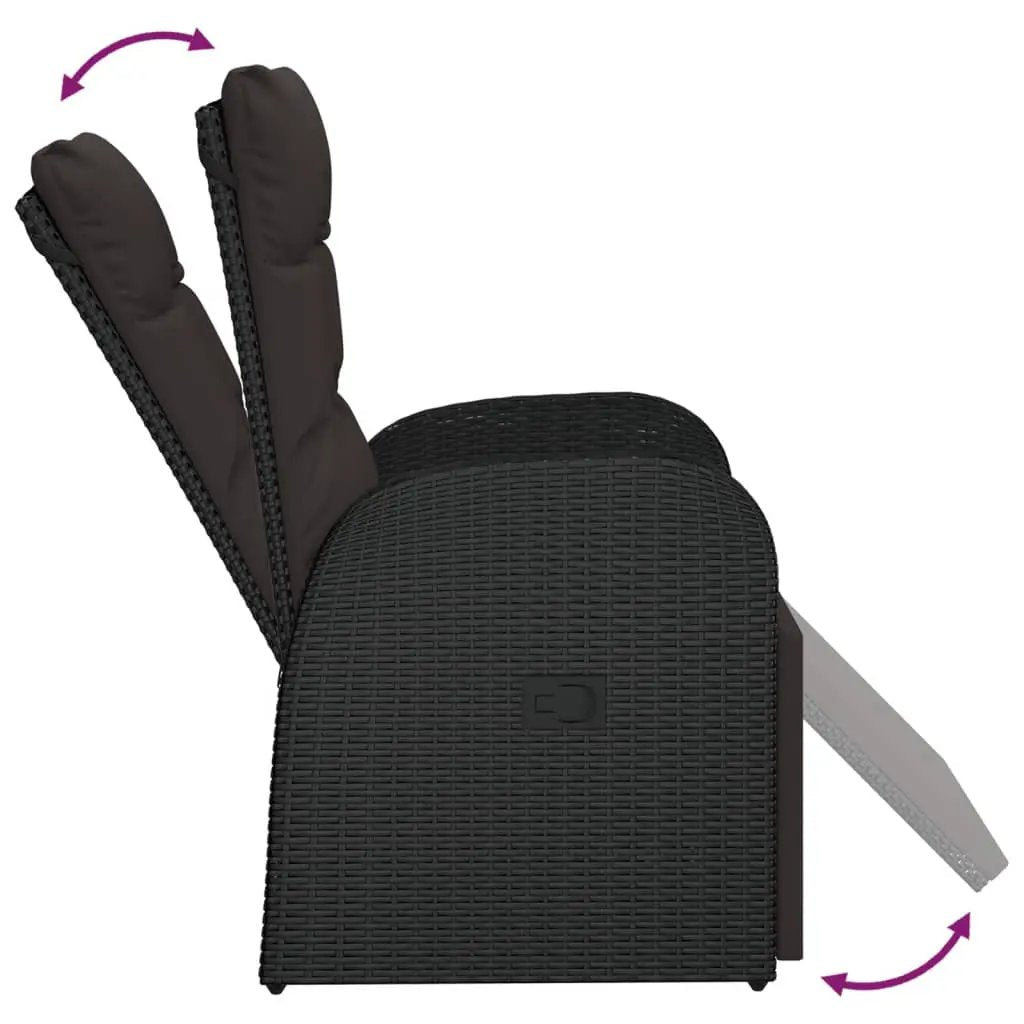 vidaXL vidaXL Reclining Garden Chair with Cushions Black Poly Rattan - Garden Chairs