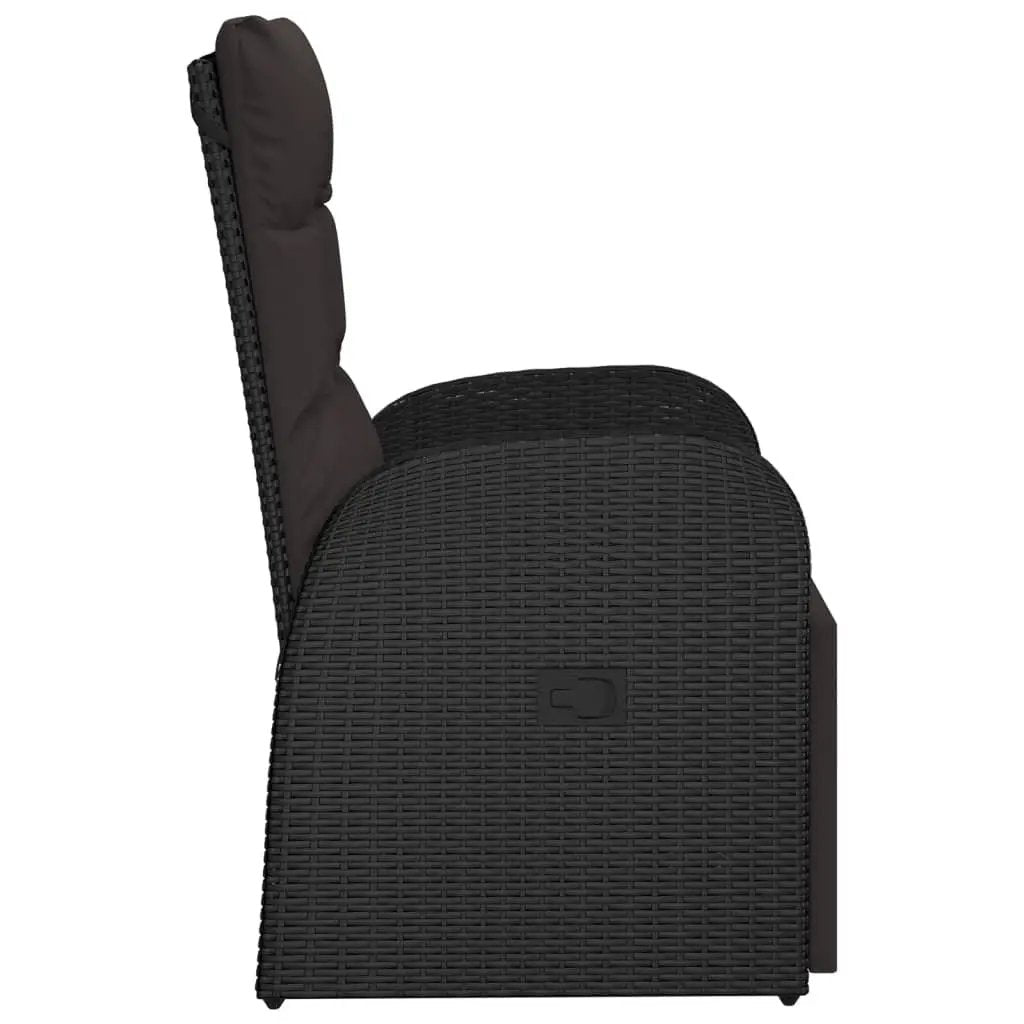 vidaXL vidaXL Reclining Garden Chairs with Cushions 2 pcs Black Poly Rattan - Garden Chairs
