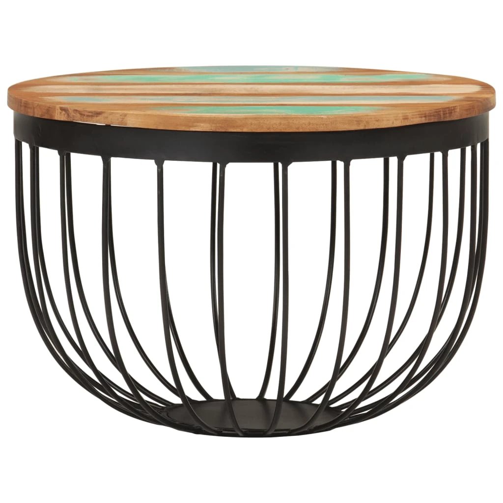 vidaXL VidaXL Round Coffee Table Diameter 50cm Height 35cm Reclaimed Wood Top Industrial Wire Base Living Room - Coffee Table